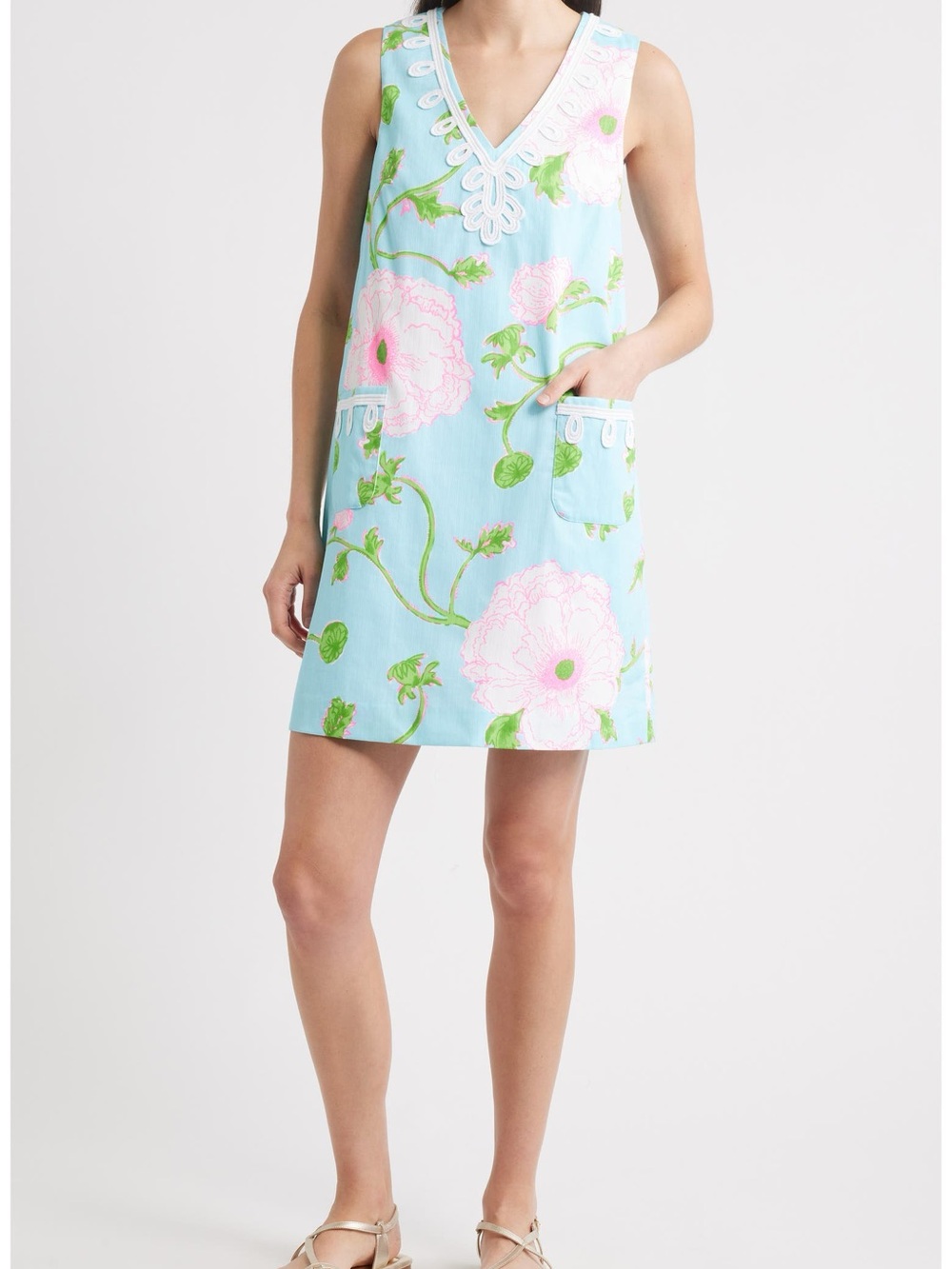 Lilly Pulitzer Sidonie Corded Lace Detail Floral StretchCotton Shift Dress